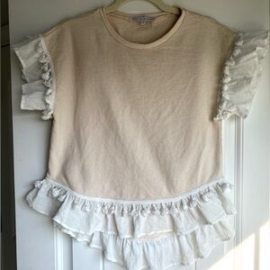Beige and White Ruffle Women’s Tee